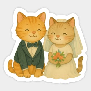Cat Wedding; Bride and Groom Just Married; Wedding Anniversary Sticker